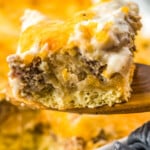 A piece of biscuits and sausage casserole.