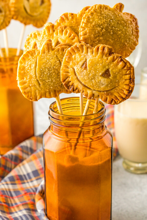 Pumpkin pie pops in a jar.