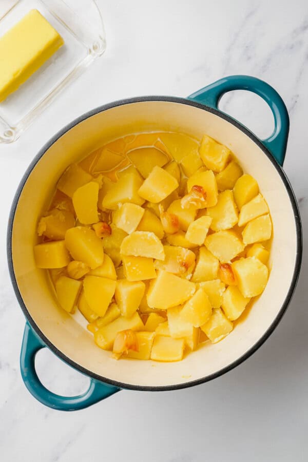 Chopped potatoes in a large dutch oven.