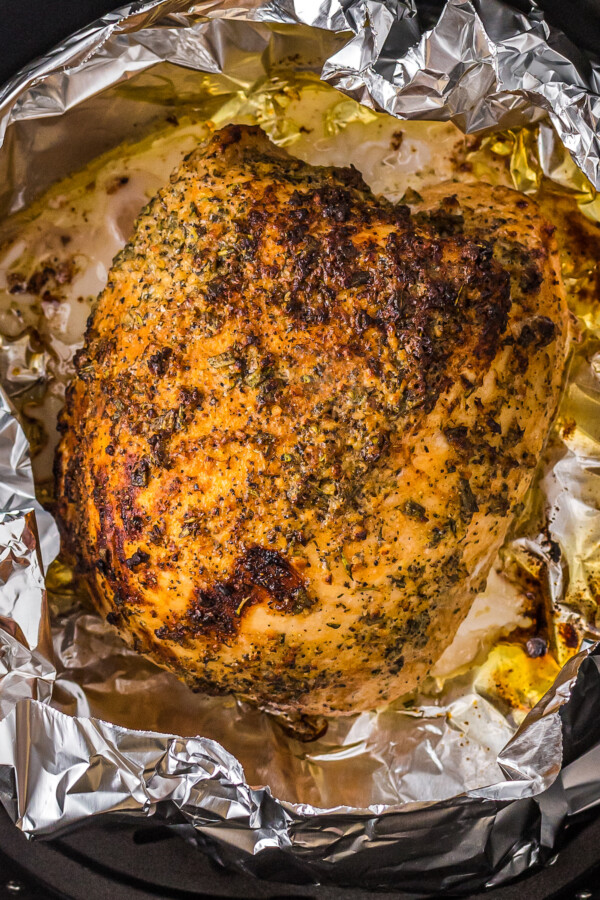 Air fried whole boneless turkey breast.