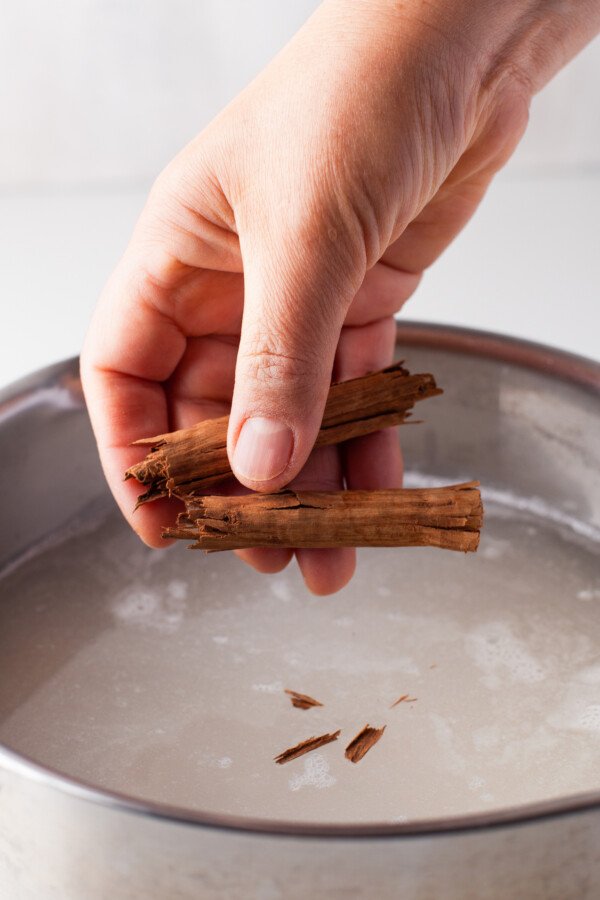 Cinnamon stick added to cooking rice.