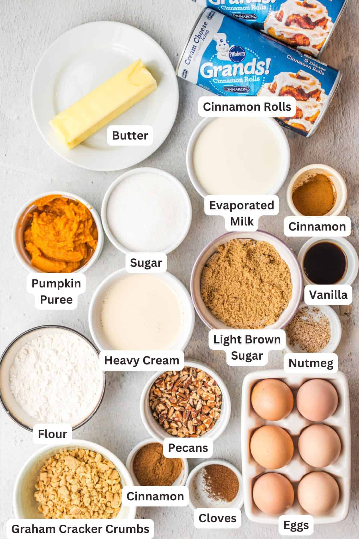 Ingredients for Pumpkin French Toast Casserole.