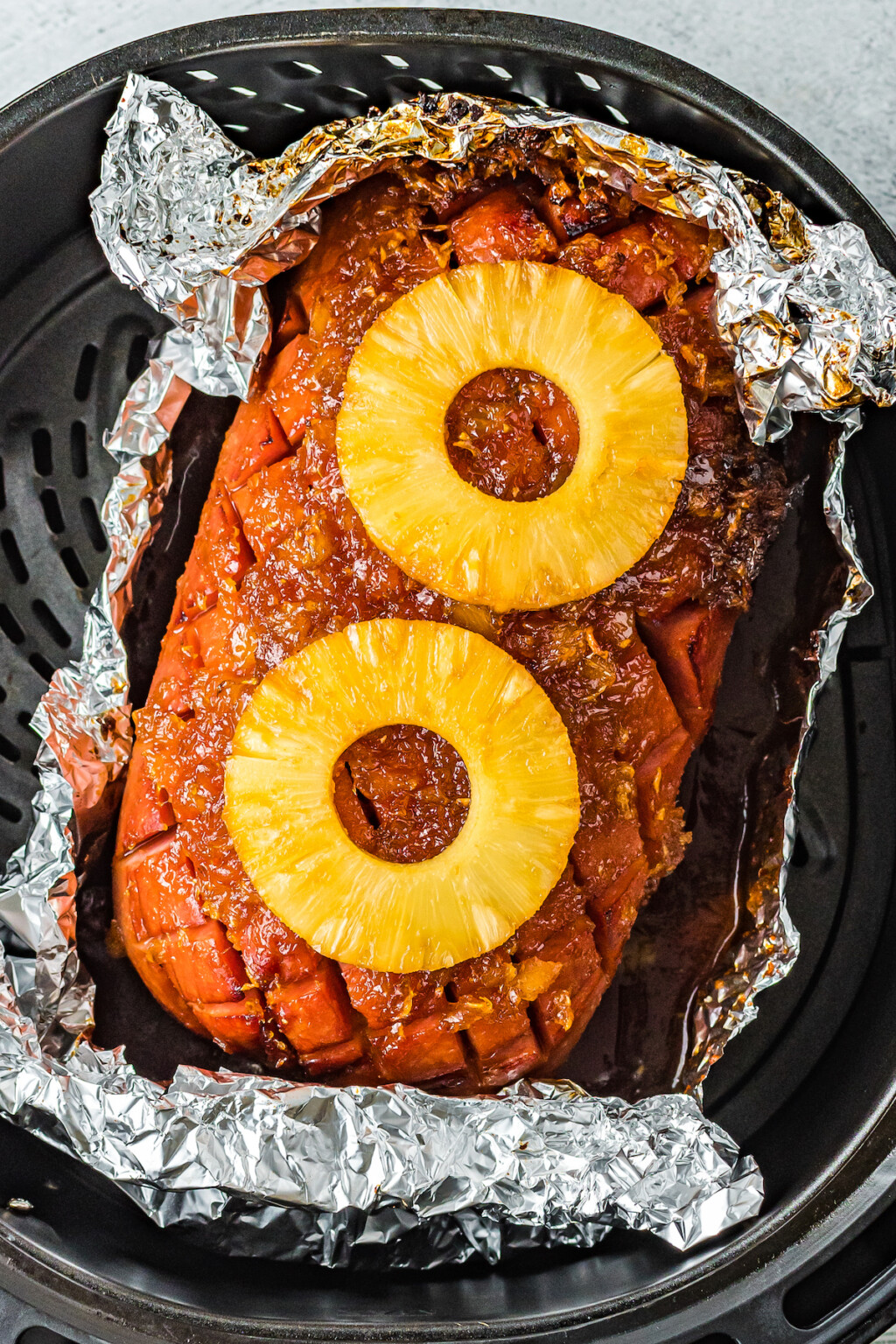 Air Fryer Ham with Pineapple and Brown Sugar Glaze The Novice Chef