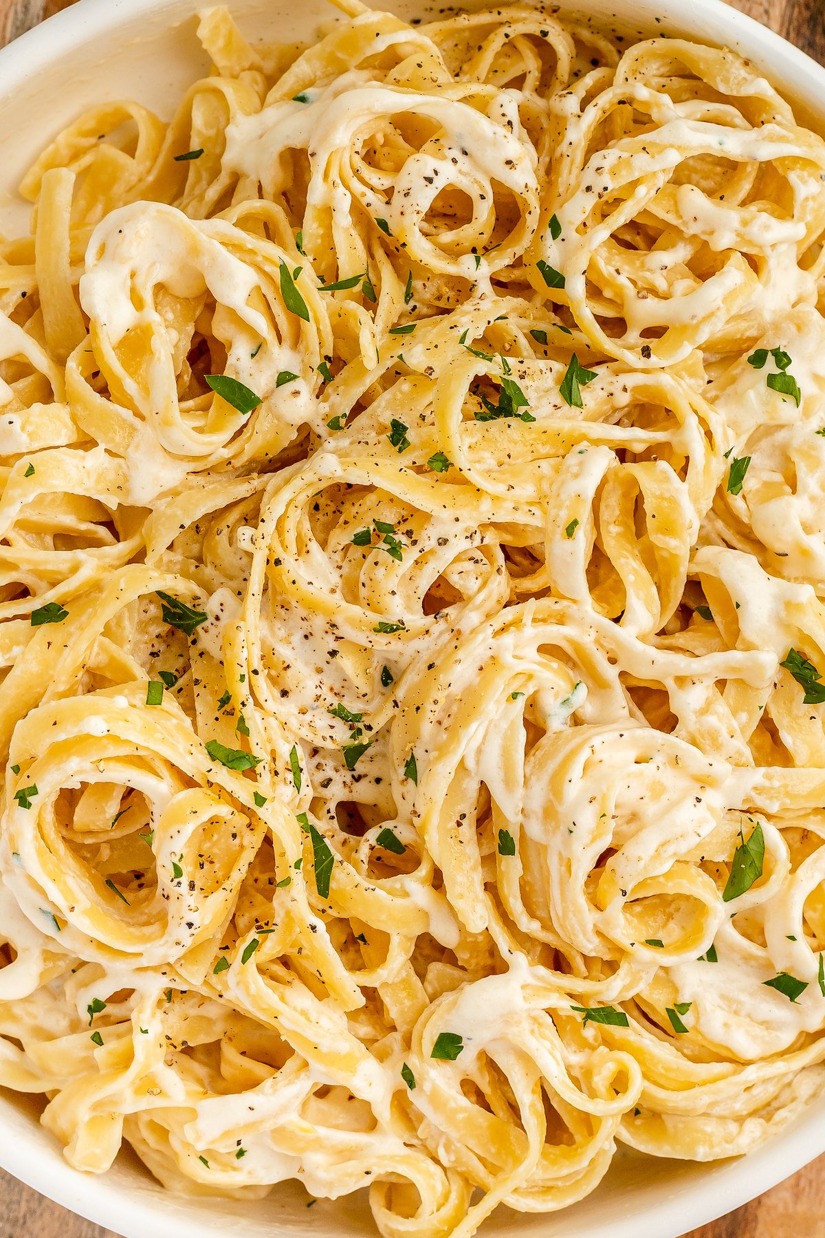 Close-up shot of cooked pasta and sauce.