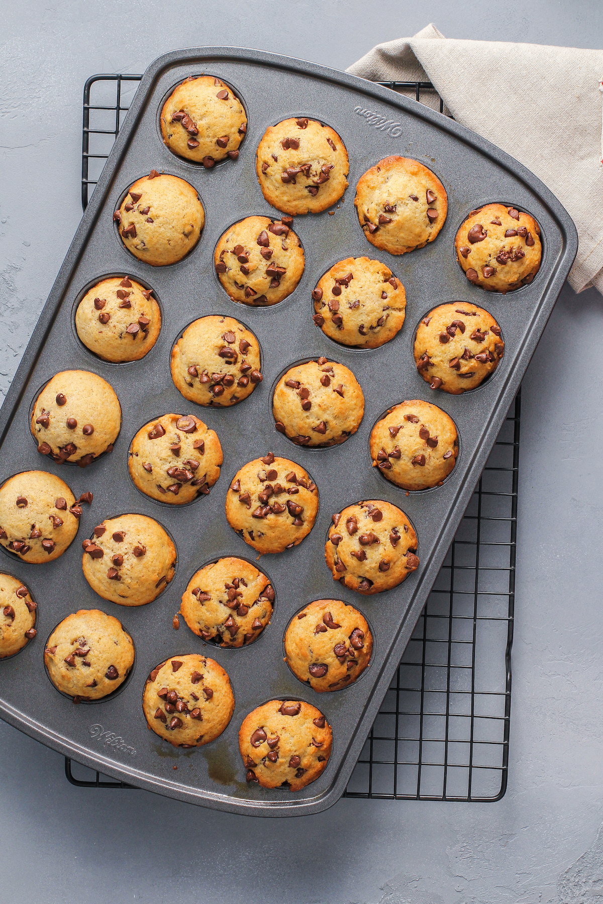 Baked muffins in a tin.