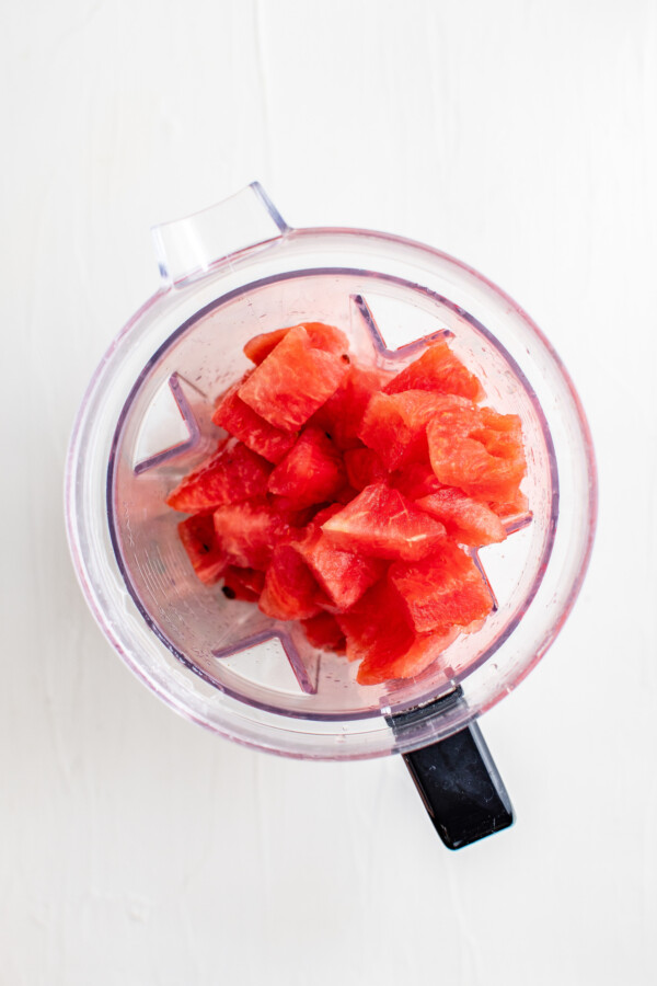 Cubed watermelon in a blender.