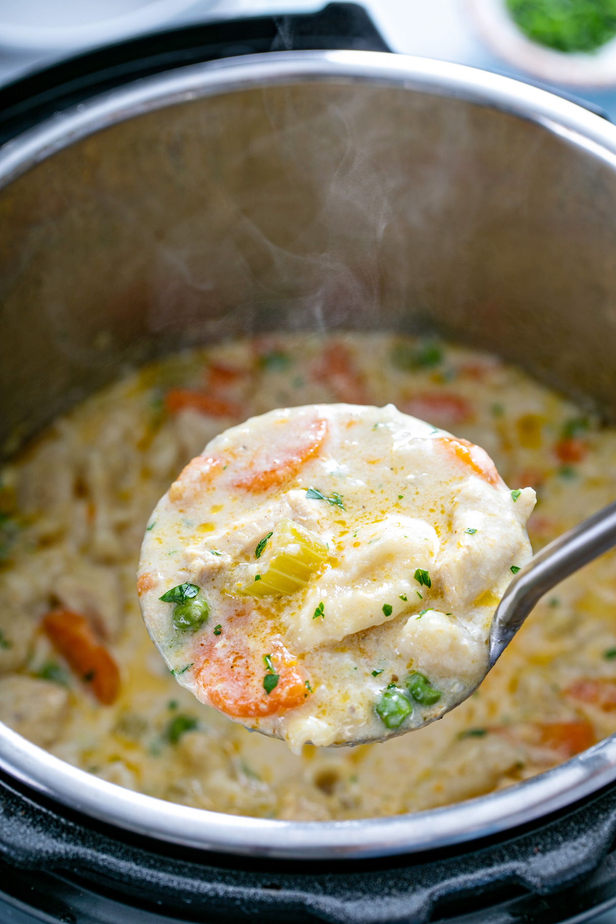 Creamy chicken soup recipe in the instant pot.