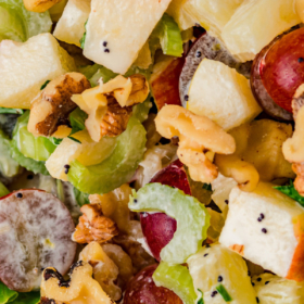 Up close image of Waldorf salad.