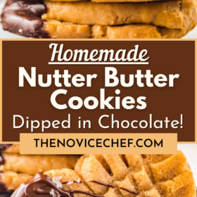 Nutter Butter cookies dipped in chocolate sprinkled with sea salt.