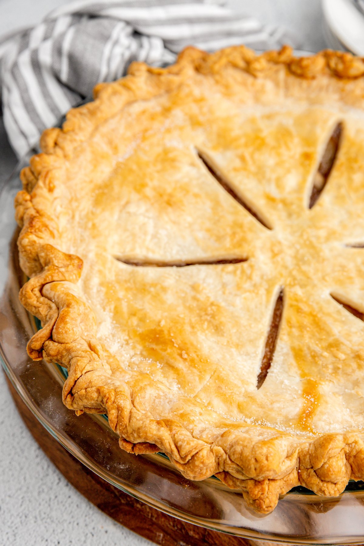 Top view of a baked apple pie.