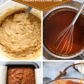 Step by step photos showing how to make caramel banana bread.