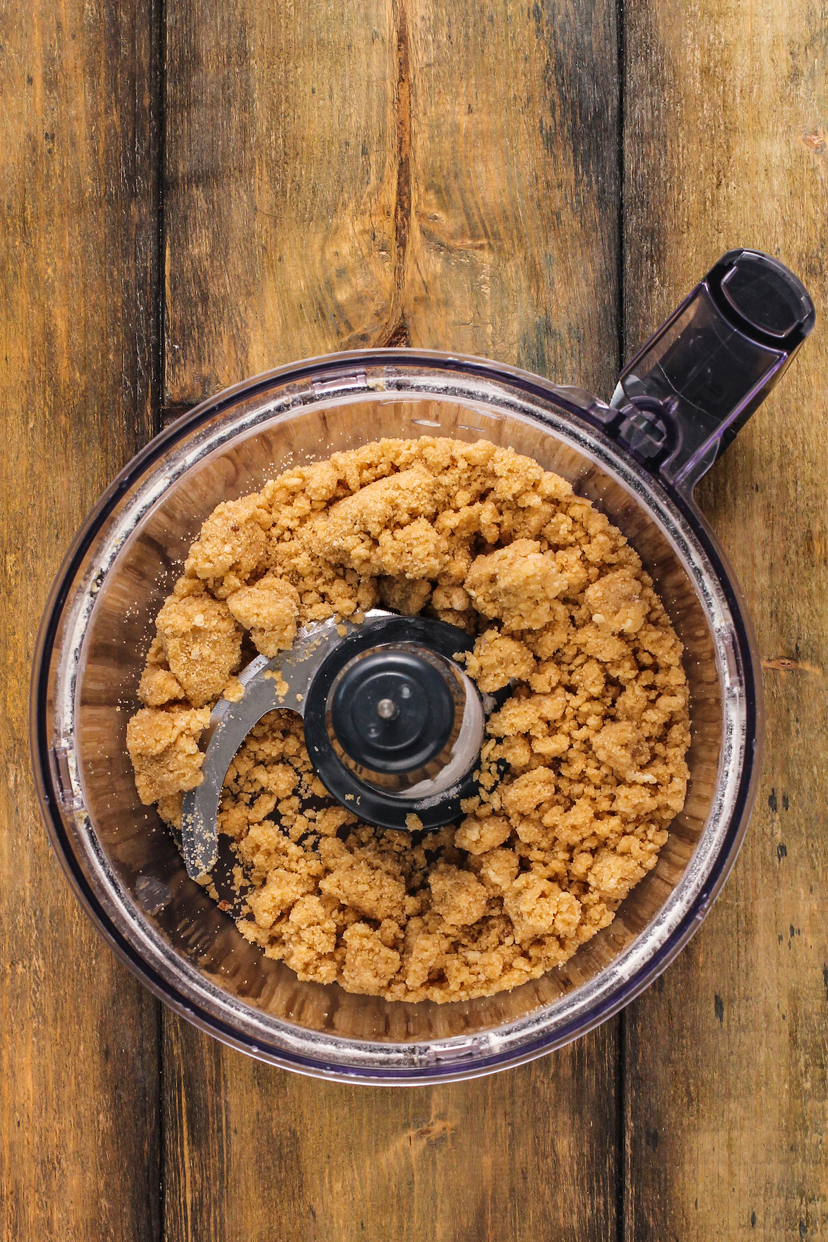 Brown sugar crumble inside a blender.