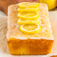 Loaf cake with lemons and glaze.