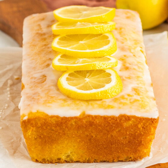 Loaf cake with lemons and glaze.