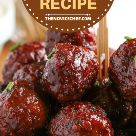 Grape jelly meatballs with chives on top.