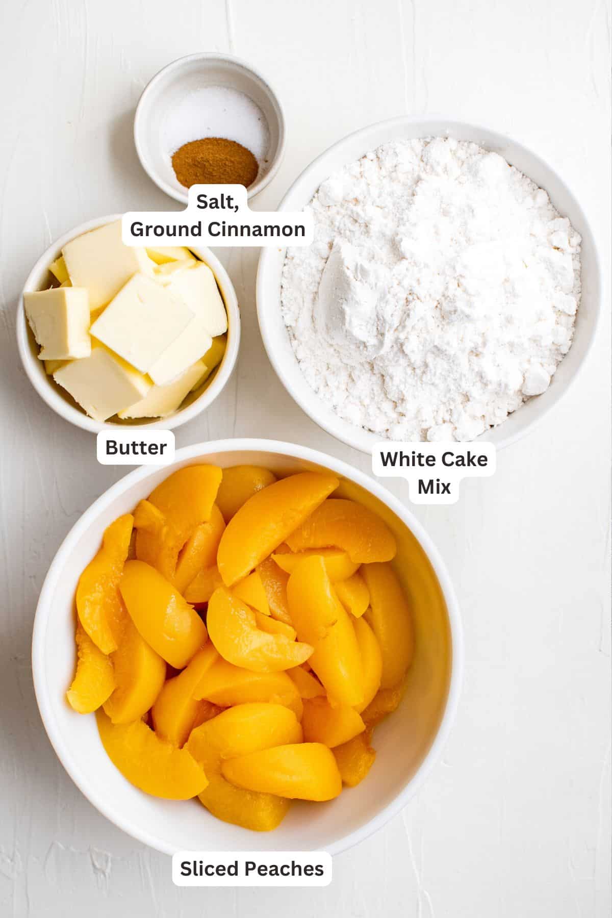 Ingredients for Peach Dump Cake.