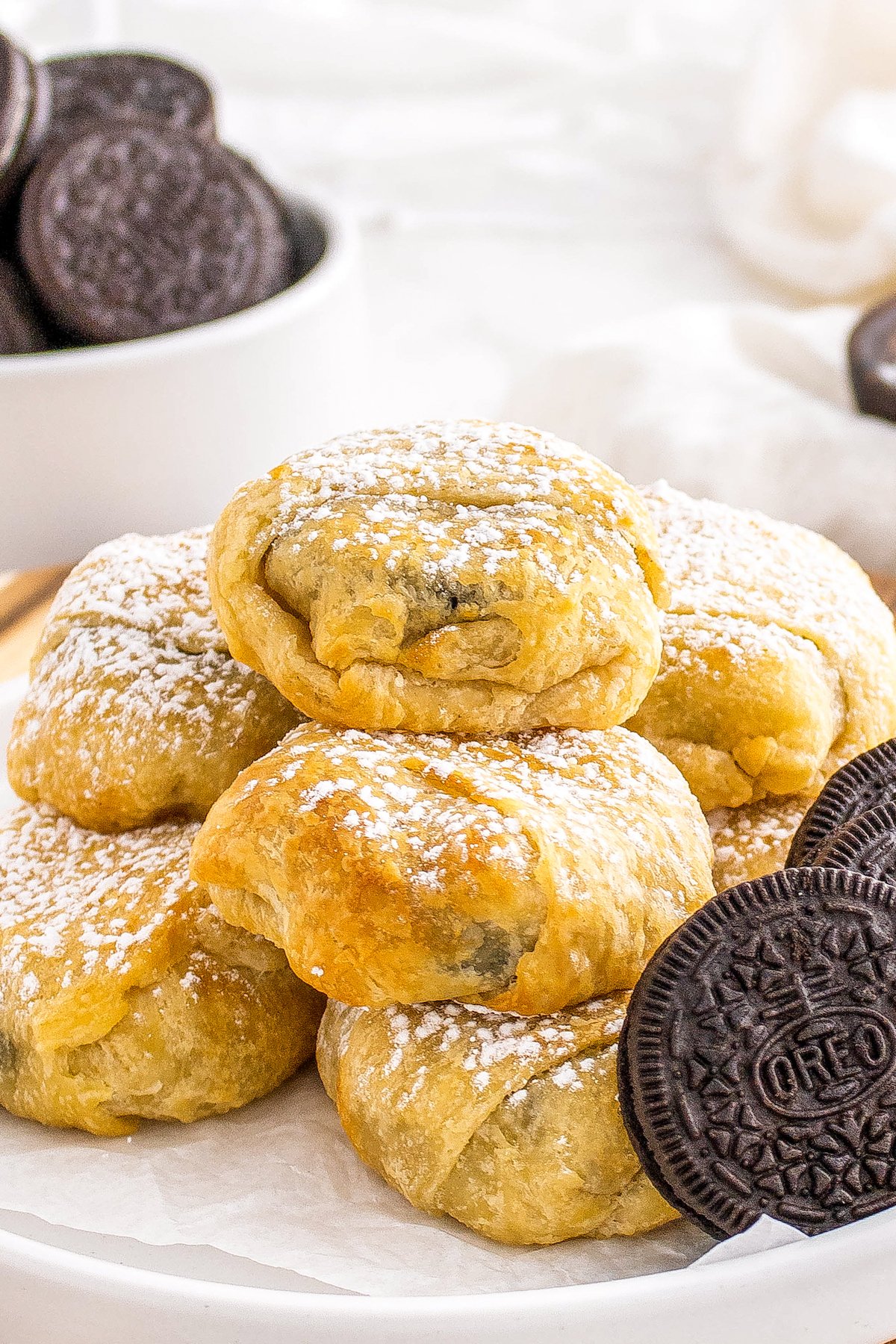 a few crescent rolls wrapped around an Oreo cookie and baked in an air fryer