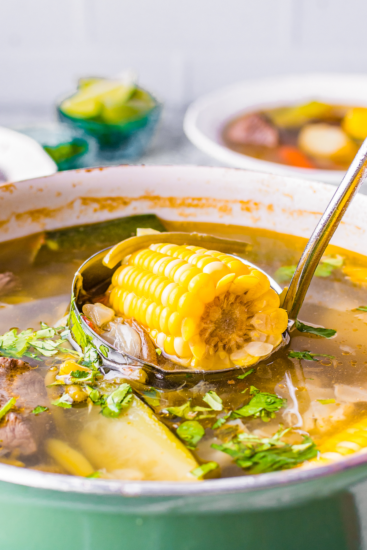 corn on the cob in Caldo de Res