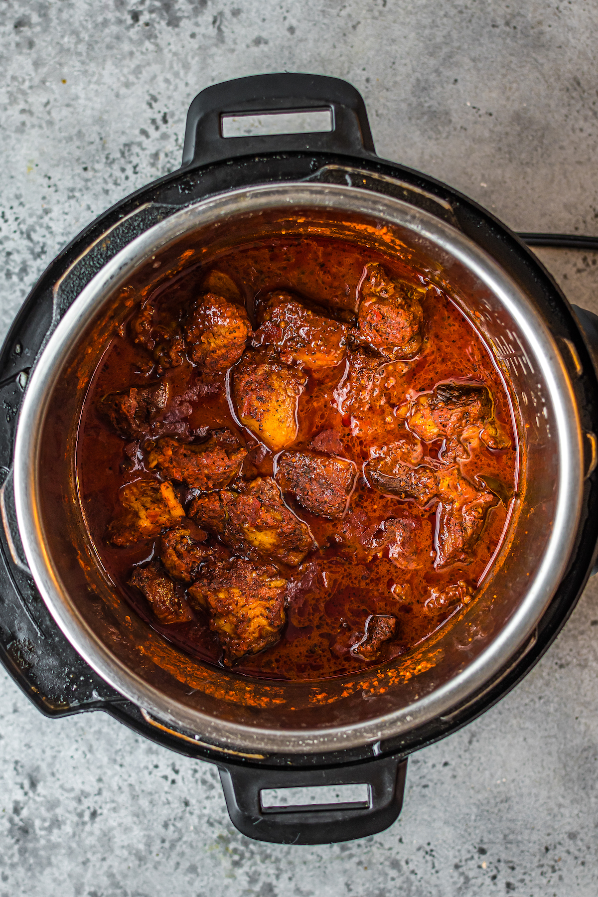 cooked pork pieces in an Instant Pot