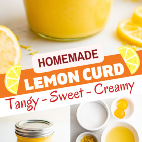 Lemon curd in a glass jar and in a mason jar.