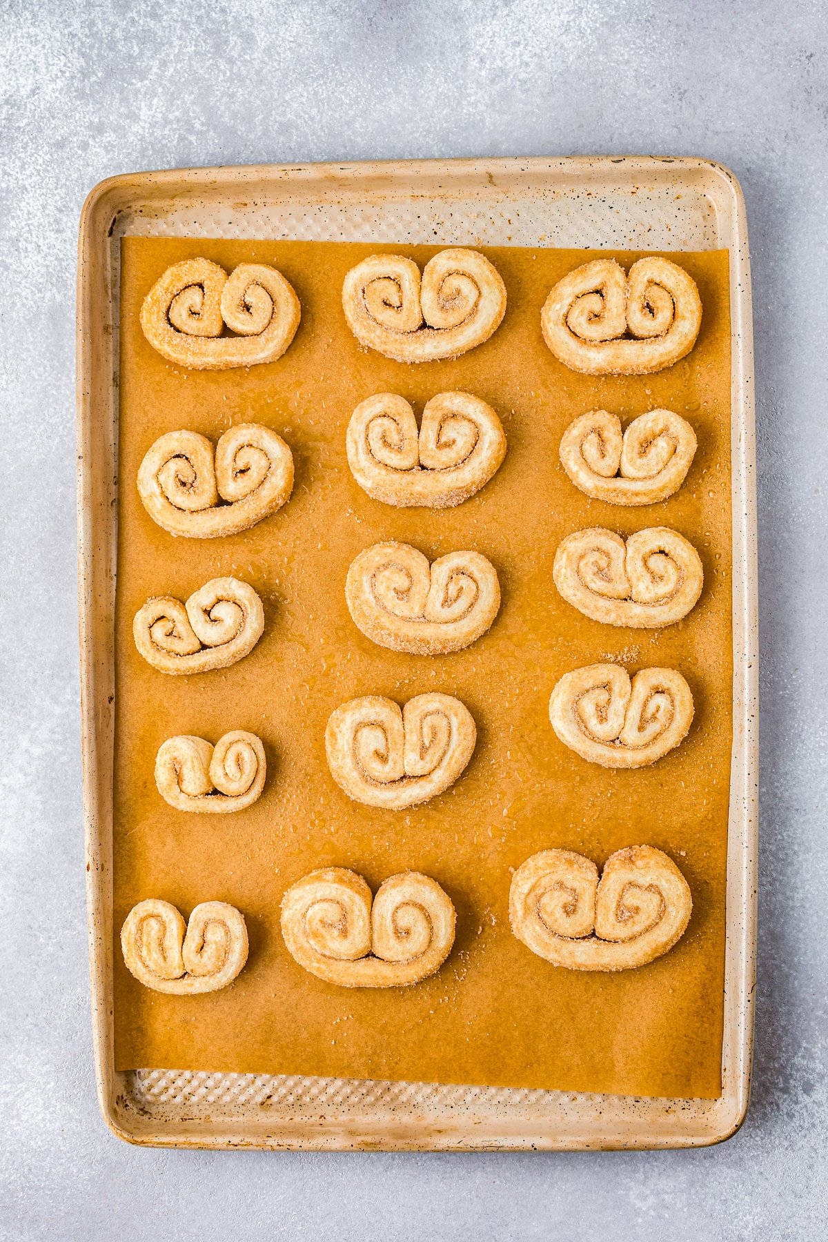 Mexican pastry cookies, also know as Orejas, on a cookie sheet prior to baking