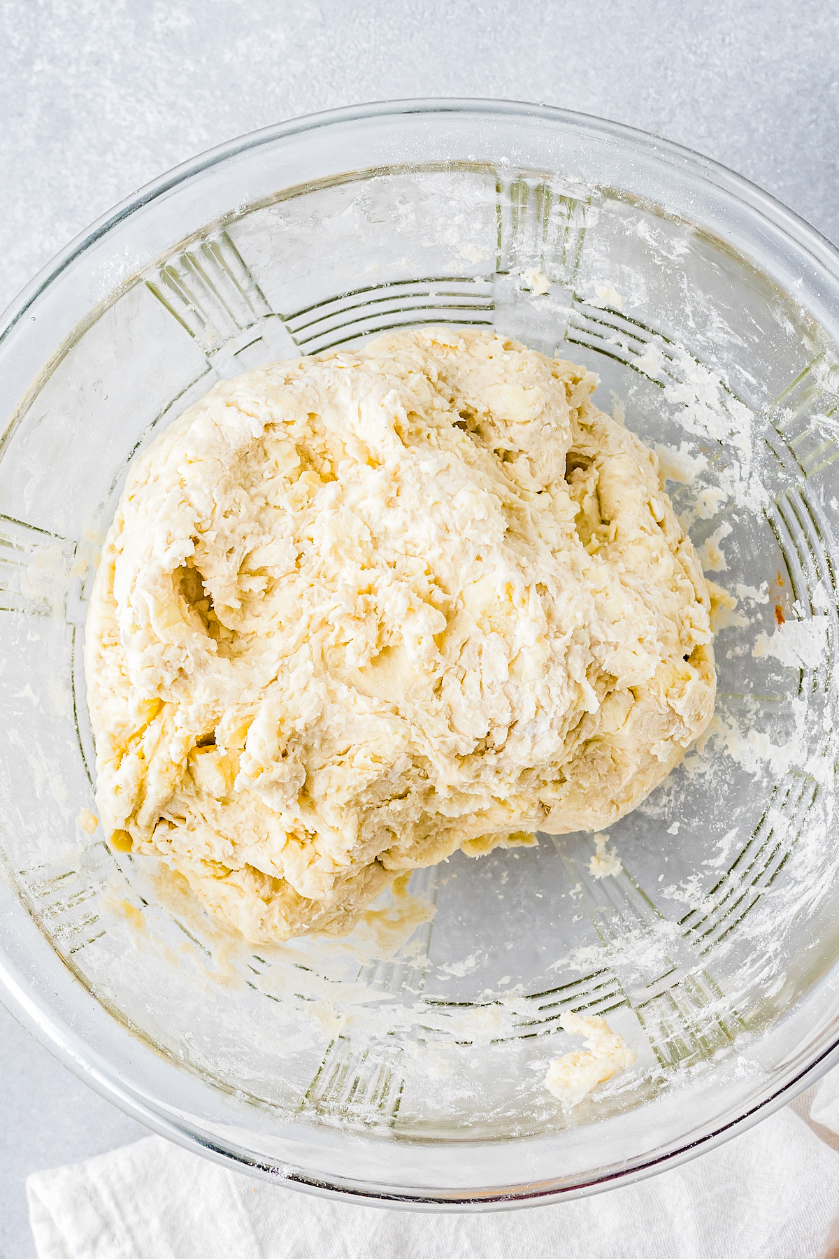 pastry dough in a glass bowl
