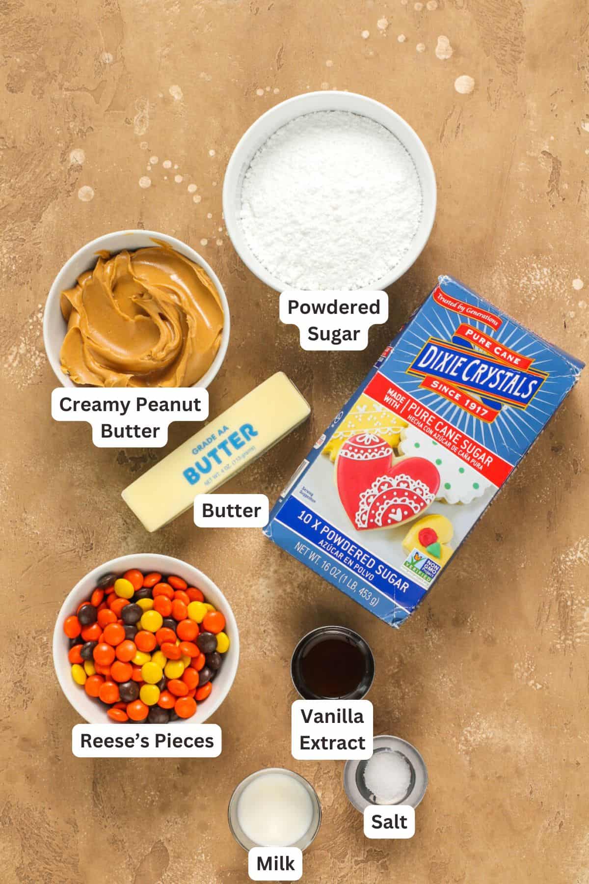 Ingredients for Peanut Butter Cake.