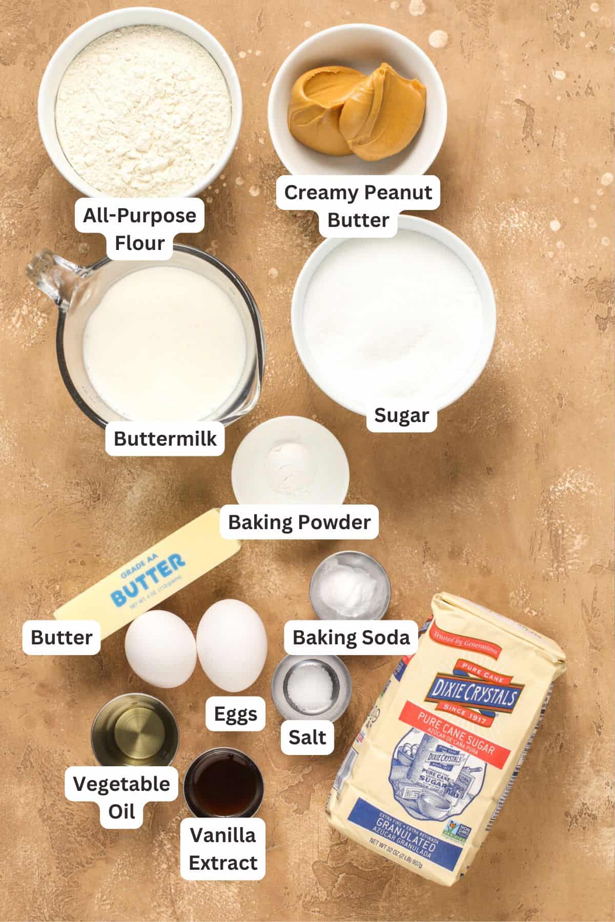 Ingredients for Peanut Butter Cake.