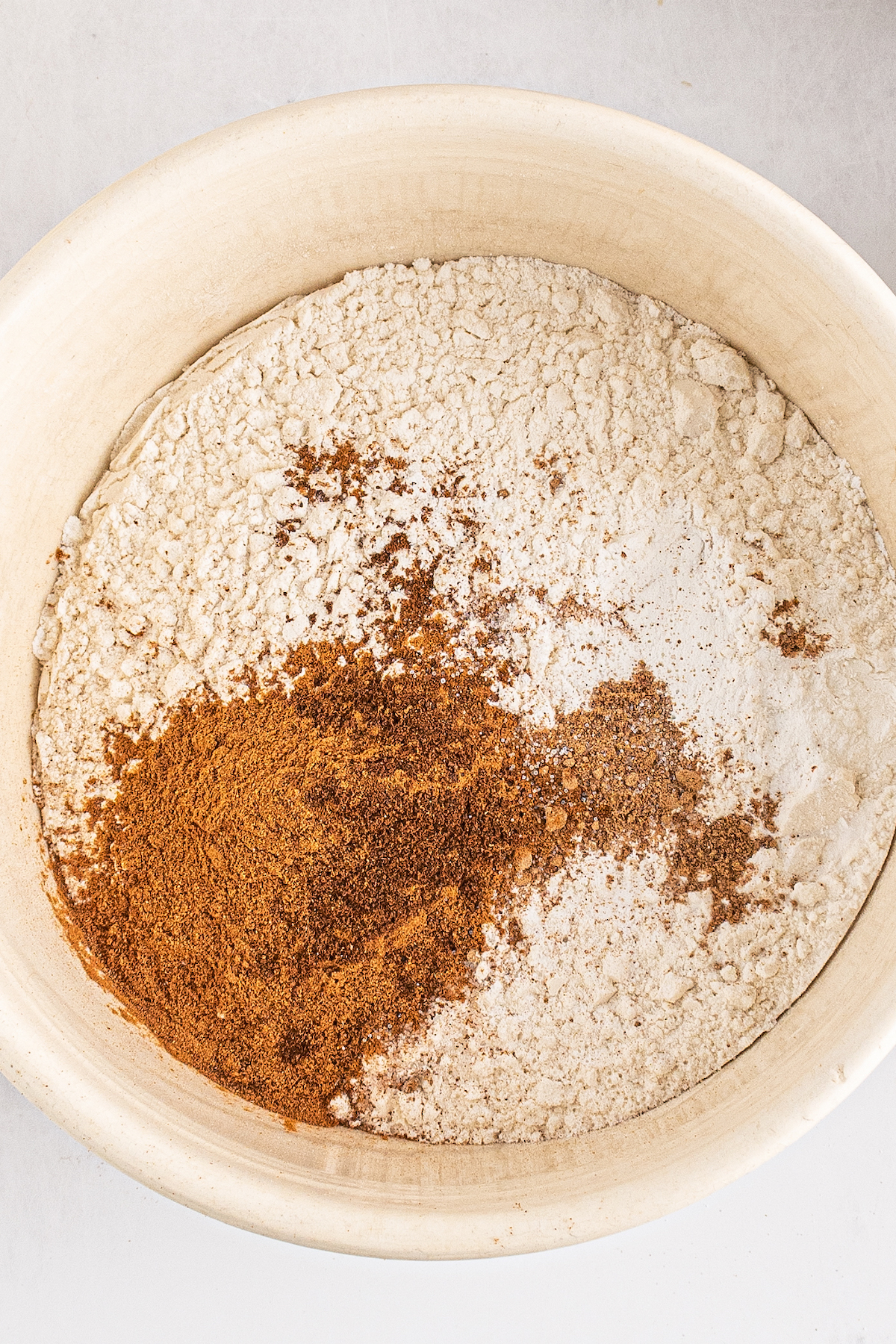 Dry baking ingredients in a mixing bowl.