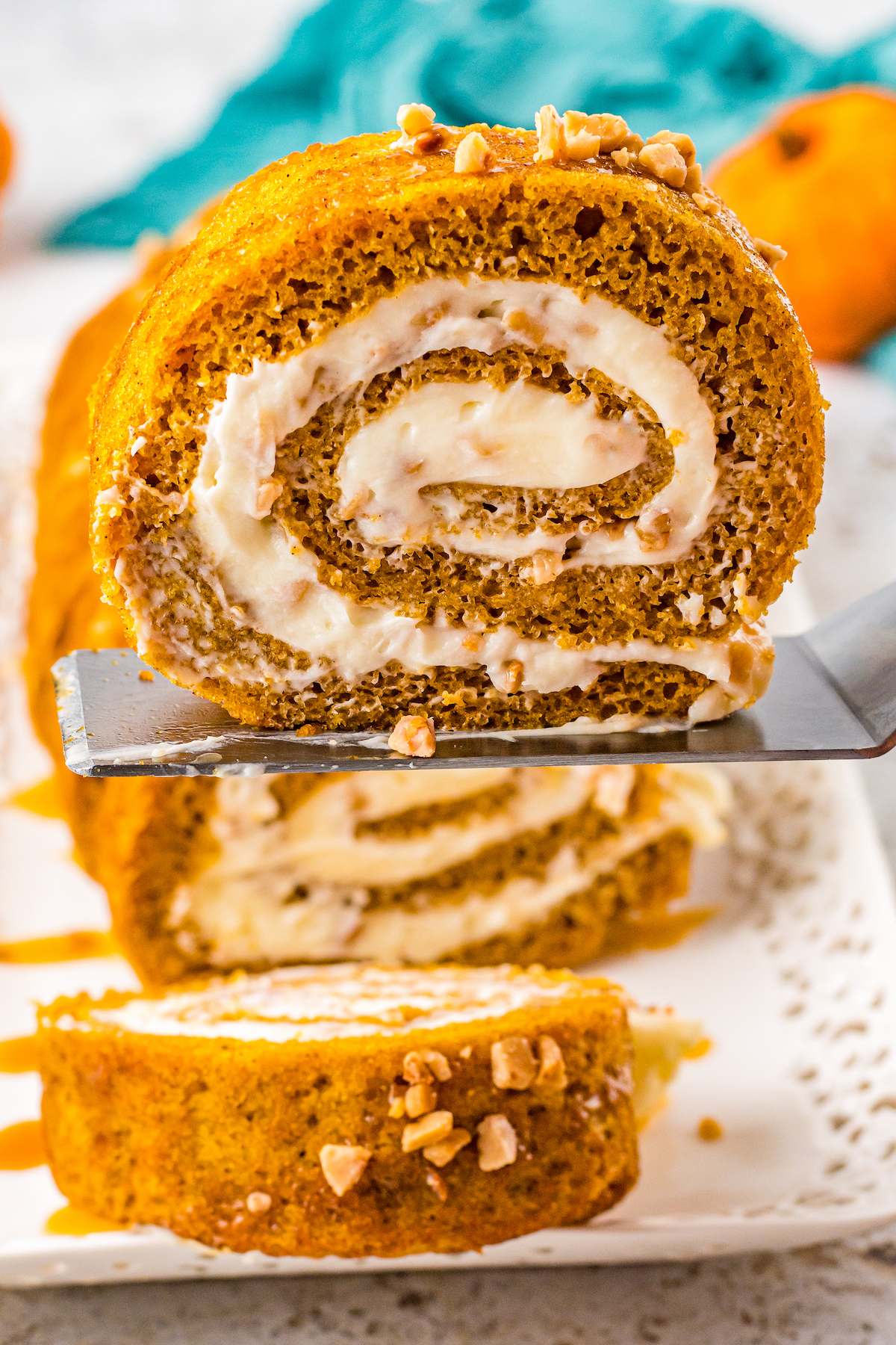 Pumpkin Roll {With Tangy Cream Cheese Filling}