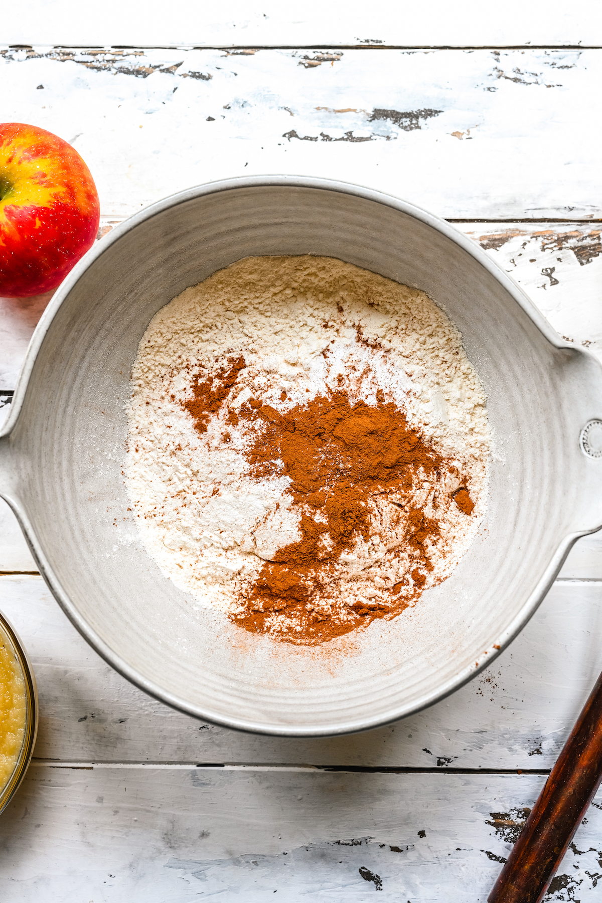 Dry ingredients for a cake batter in a bowl