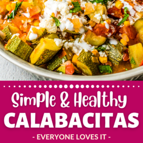 Calabacitas in a bowl and step by step photos of it being made in a skillet.