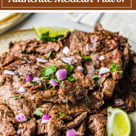 Steak carne asada on a plate with onion and cilantro.