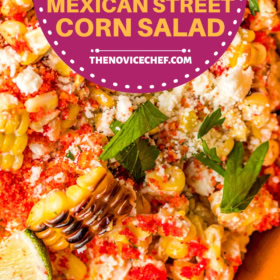 Street corn salad in a brown bowl with cilantro on top.