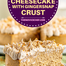 A slice of pumpkin cheesecake with a gingersnap crush on two plates.