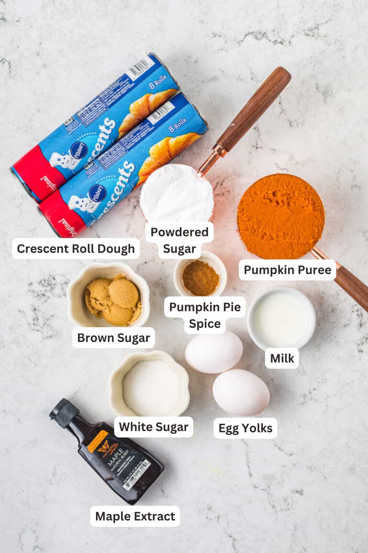 Ingredients for Pumpkin Pie Crescent Rolls.