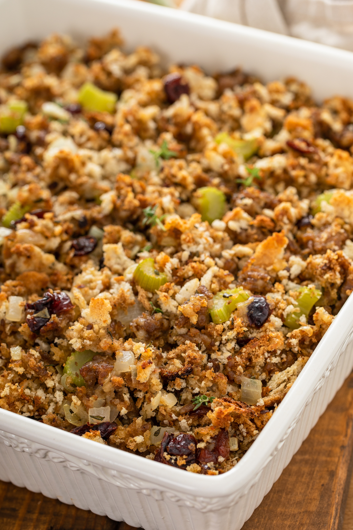 A pan of homemade stuffing.