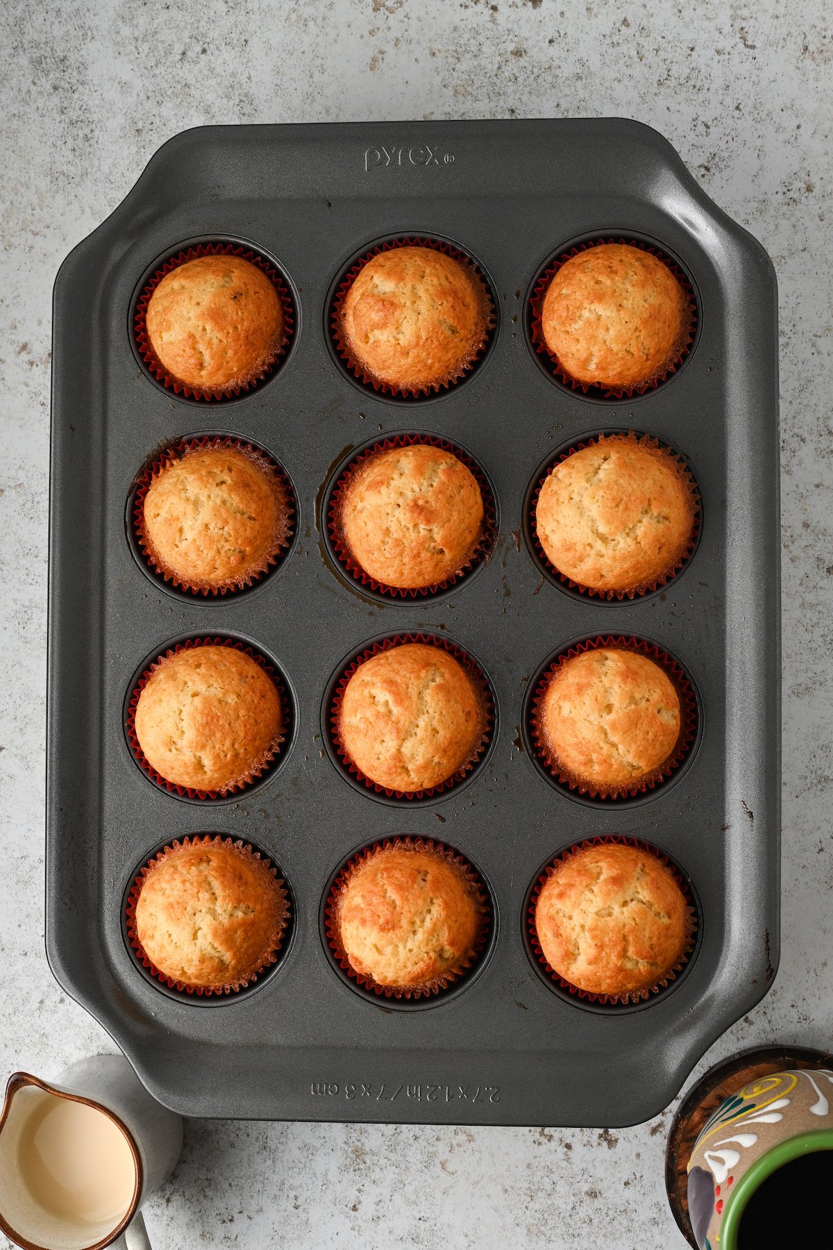 Baked mantecadas in the baking tray.