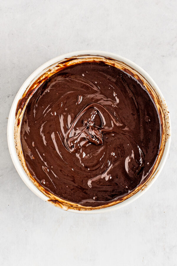 Chocolate sauce in a mixing bowl.