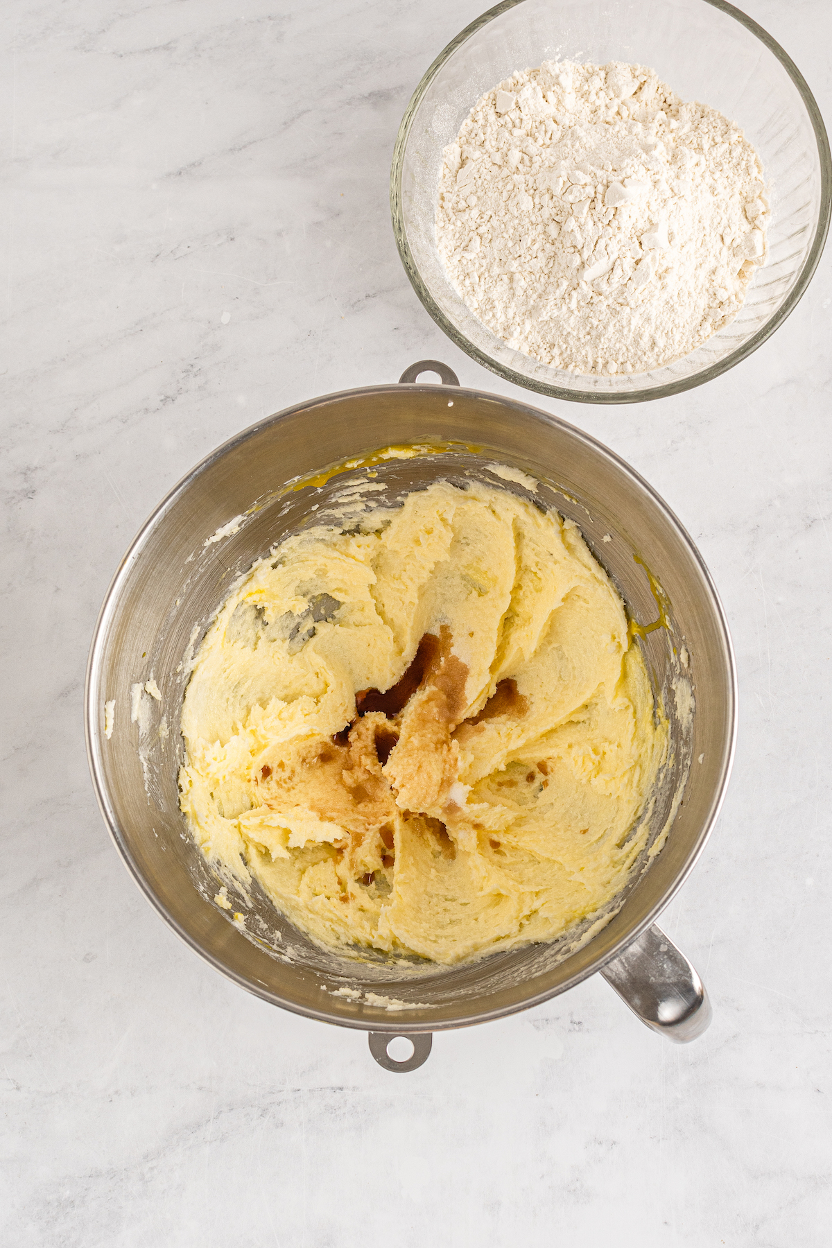 Creamed butter and sugar with eggs and vanilla added.
