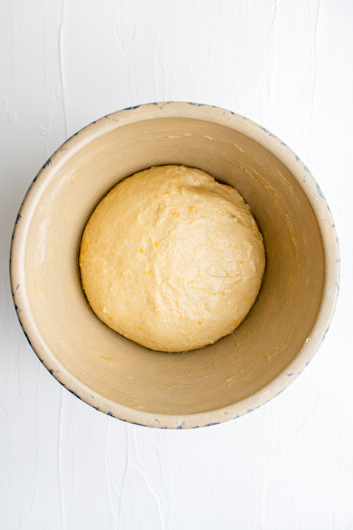 Rolled dough resting in a bowl. 