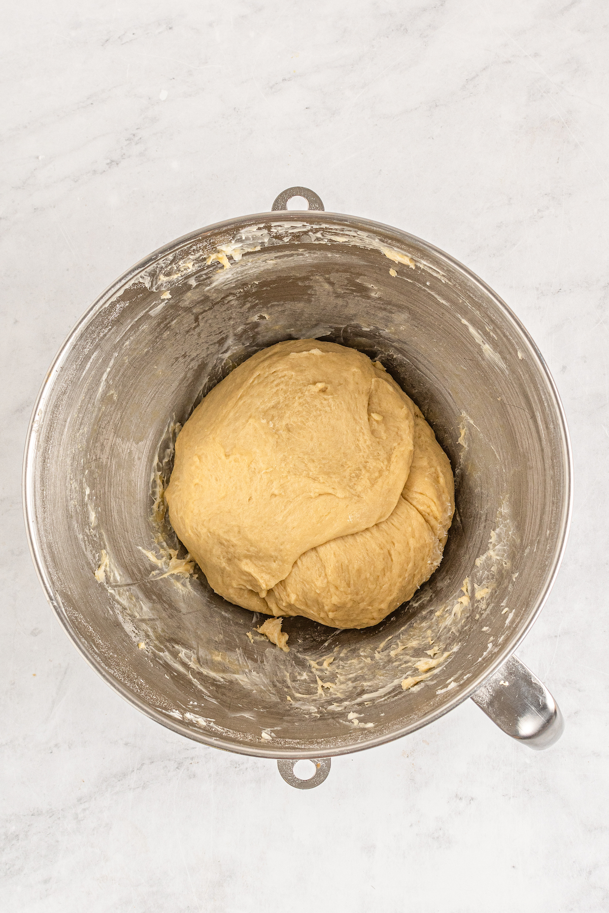 Yeast dough in stand mixer.