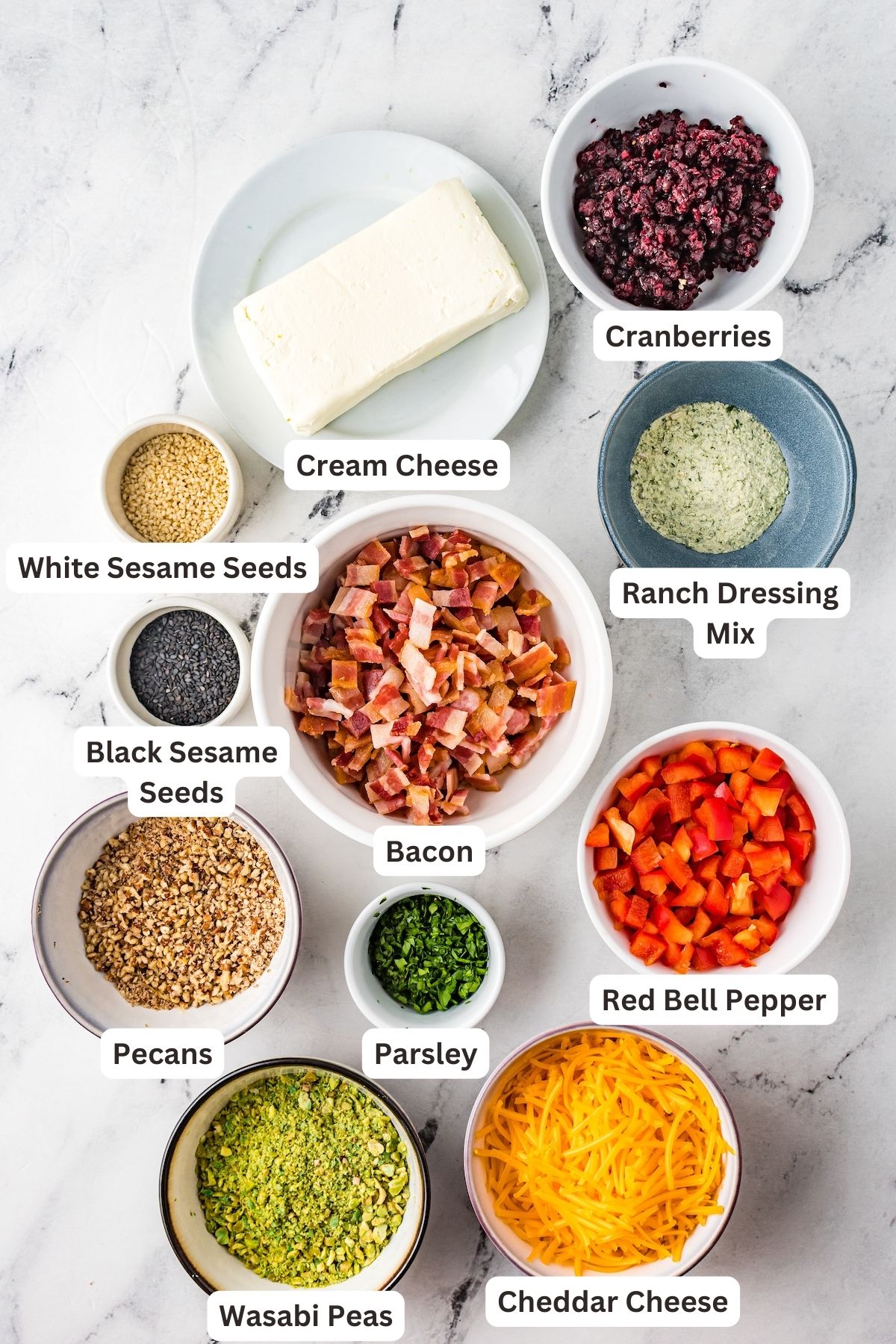 Ingredients to make Holiday Cheese Ball Wreath.