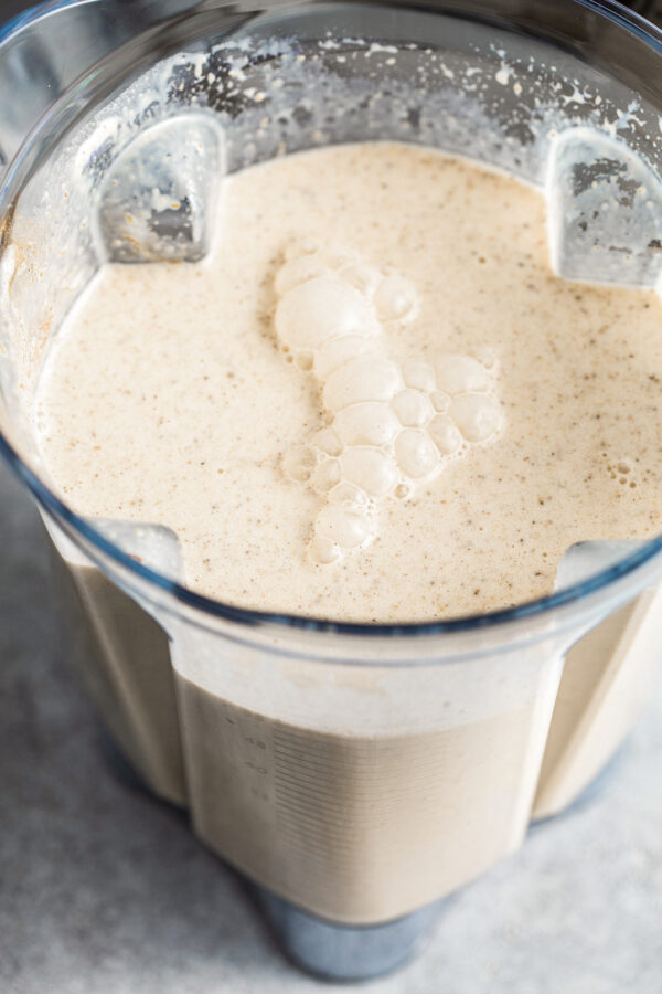 Coquito in a blender after blending.