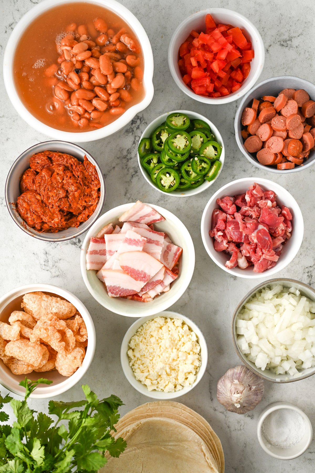 Ingredients for frijoles charros.