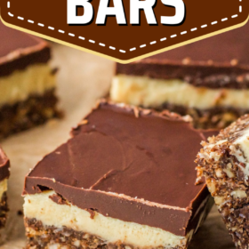 Nanaimo bars stacked on top of each other.