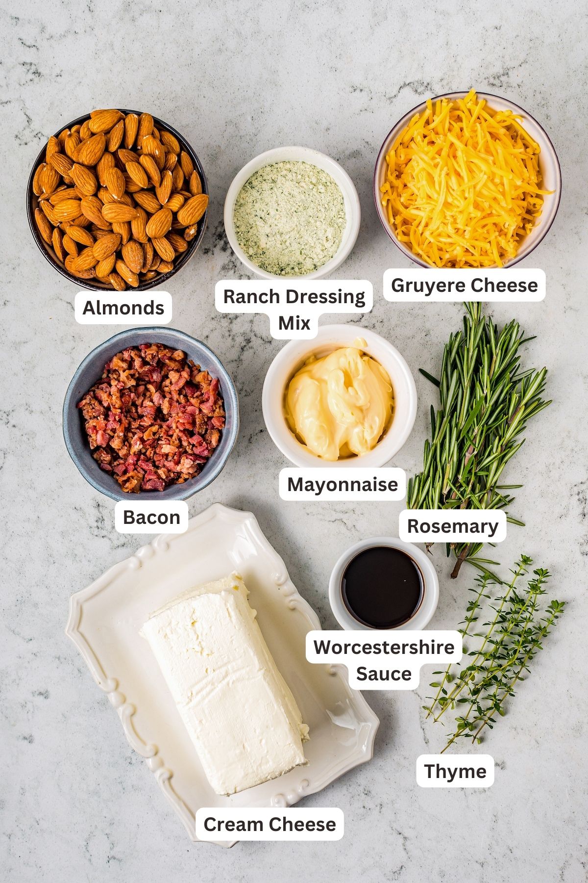 Ingredients for Pine Cone Cheese Ball Recipe.