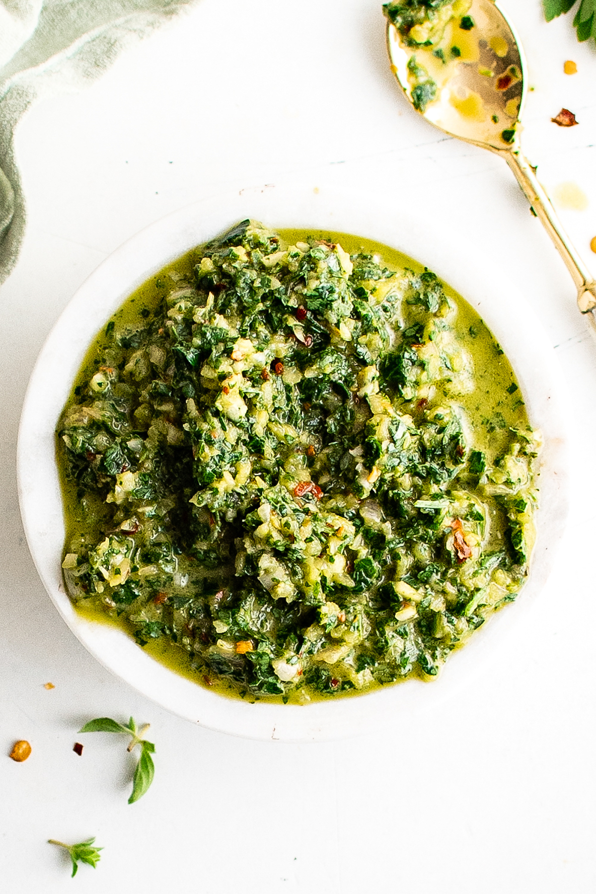 Chimichurri sauce in a bowl.