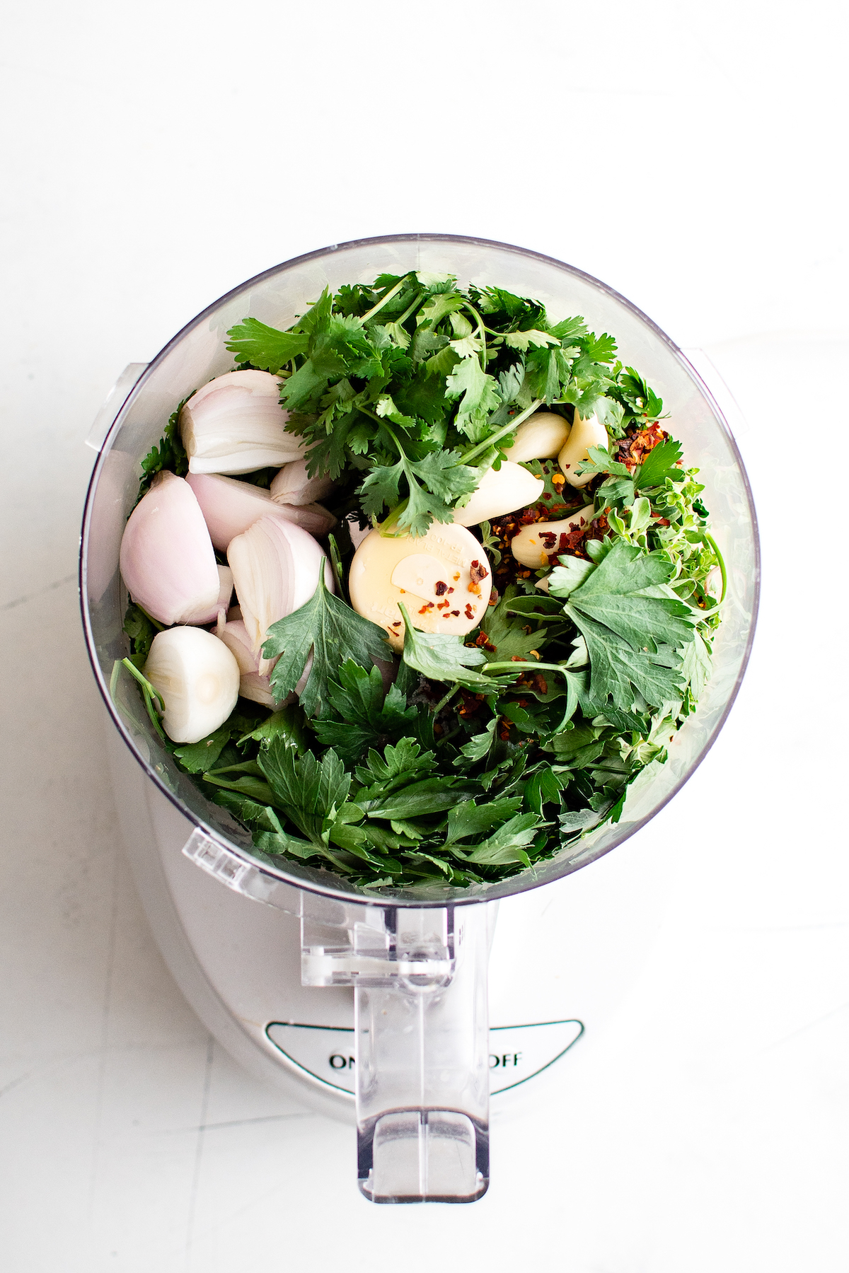 All of the ingredients in the food processor.