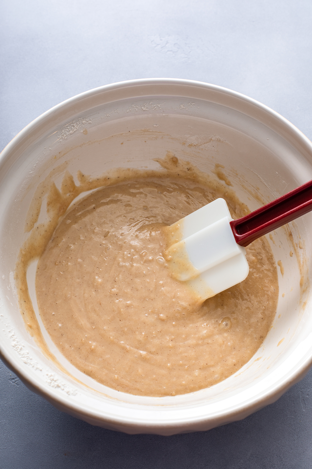 Muffin batter in a mixing bowl.